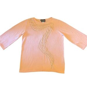 Bob Mackie Wearable Art Beaded Sweater Peach Gold Embellished Vintage Knit Small
